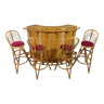 Tiki style rattan cocktail bar with 4 bar stools 1960’s