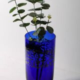 Vintage Blue Crystal Vase with Silver Ornament / Fani Argento / Italy, 1930