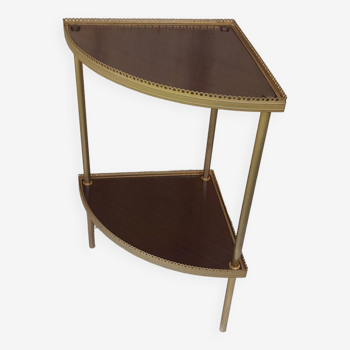 Etagère console d'angle encoignure en métal doré et formica H 69,5 cm années 60