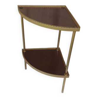 Etagère console d'angle encoignure en métal doré et formica H 69,5 cm années 60