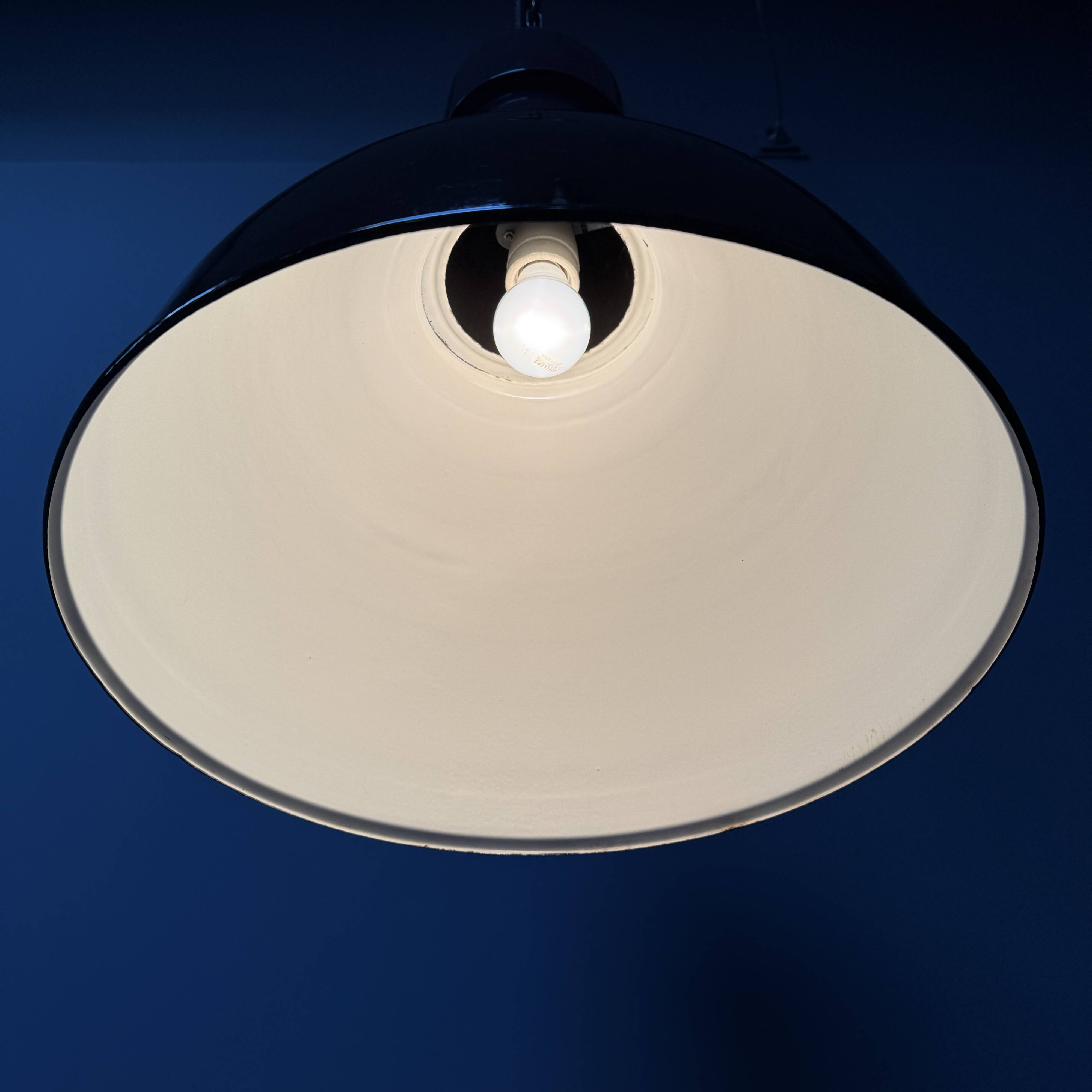 Large black enamel Bauhaus factory lamp