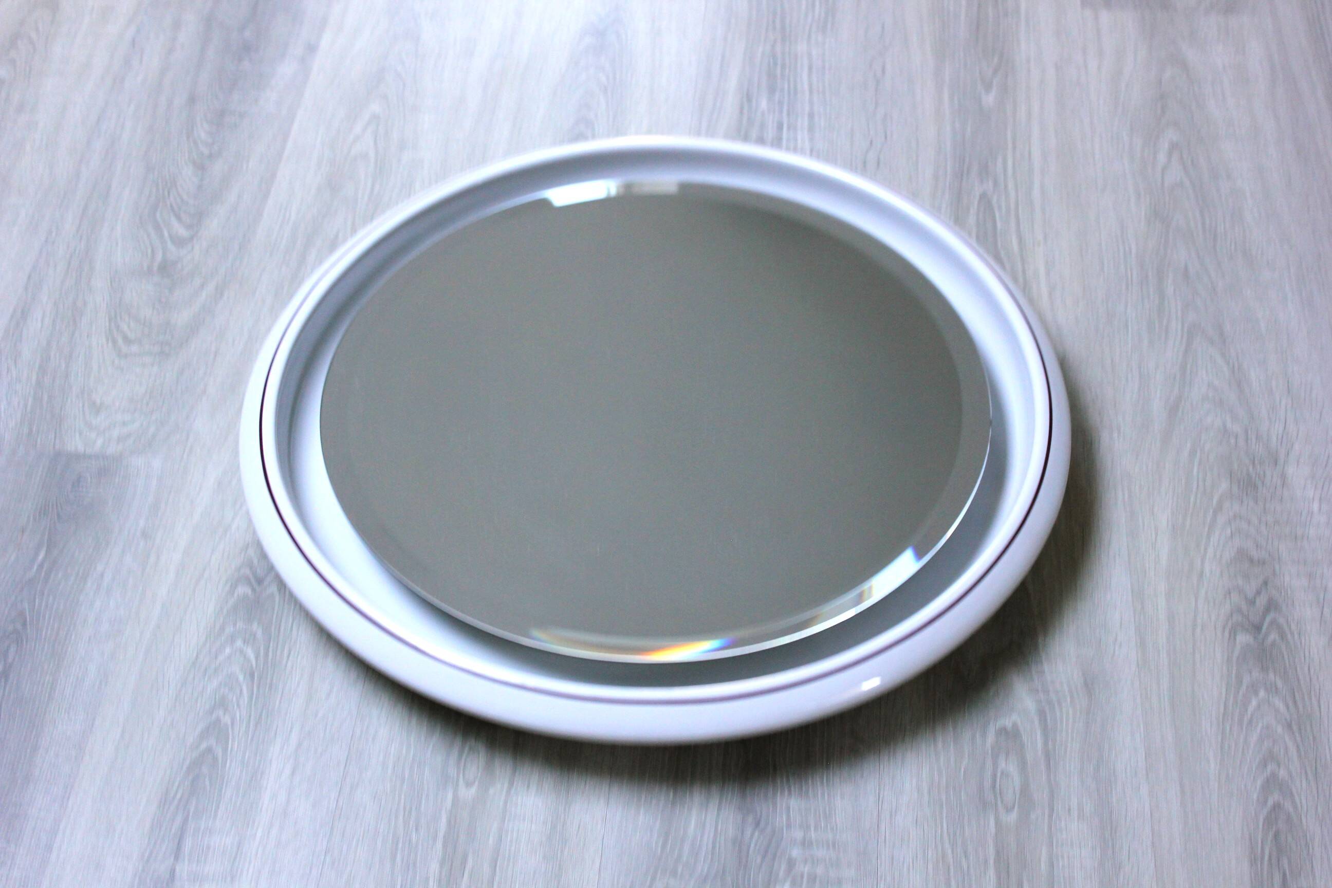 Large Round Vintage Ceramic Light Mirror Space Age 68cm - 1970s