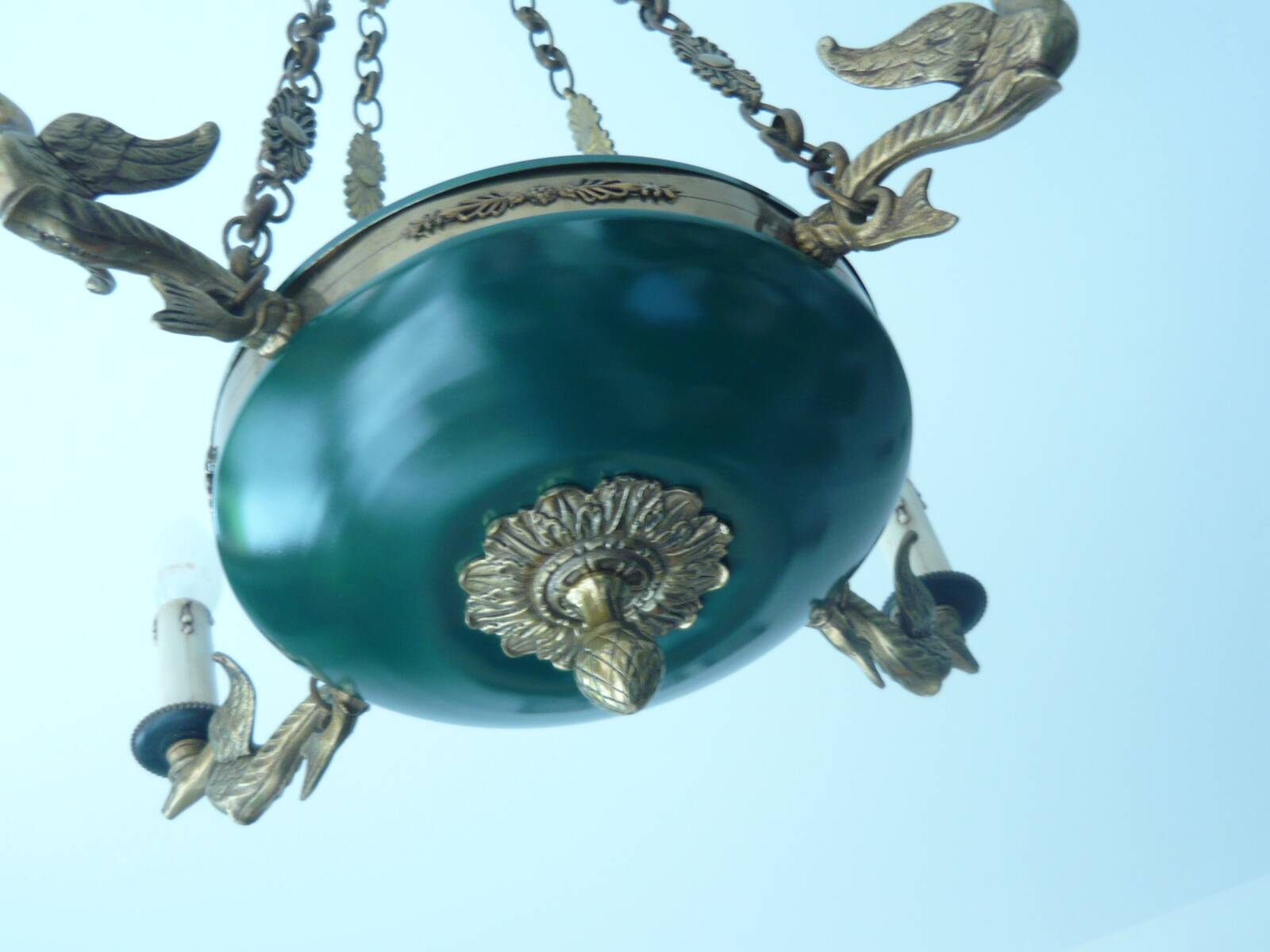 Empire chandelier 4 lights gooseneck golden bronze and painted brass