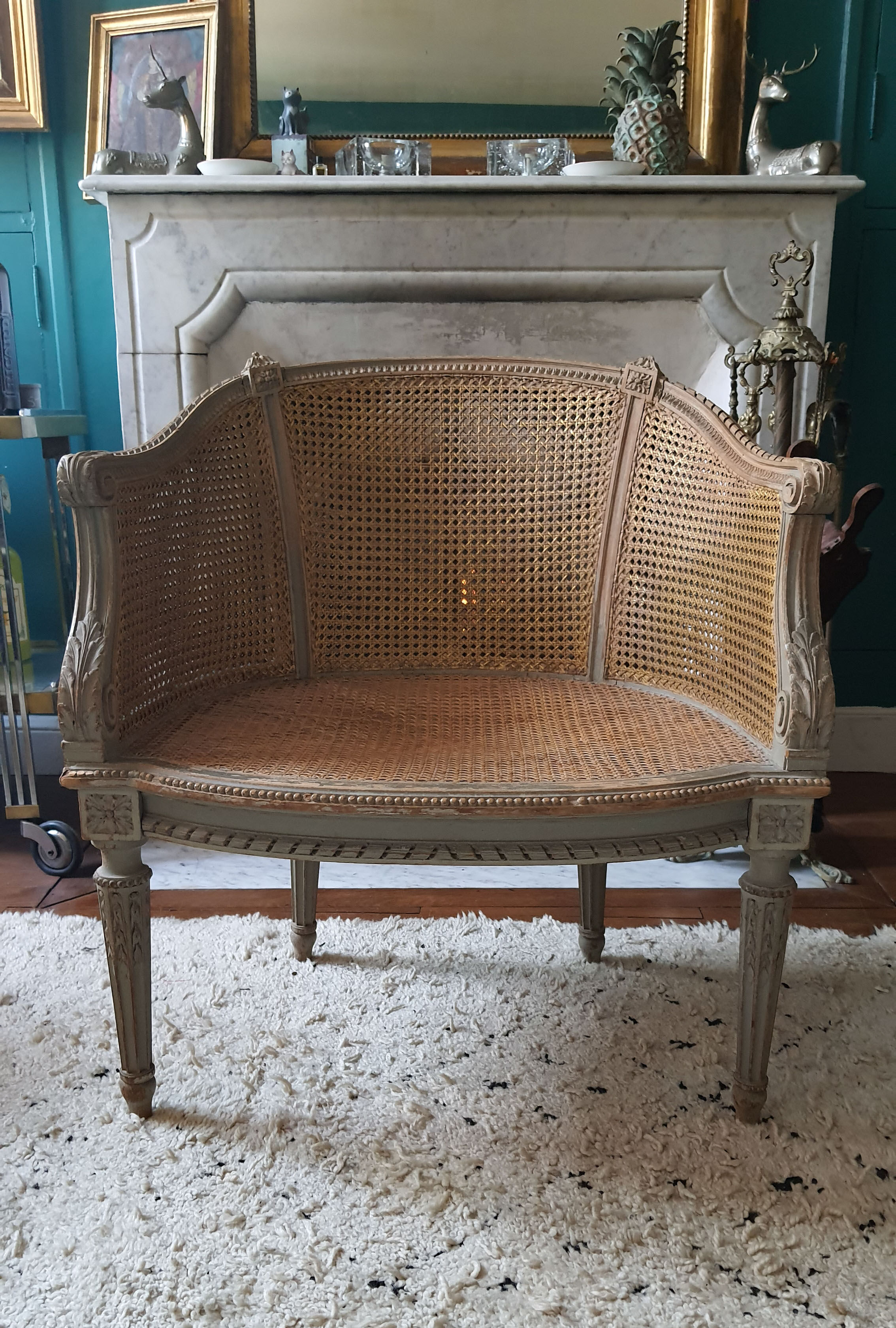 Bergere Louis XVI in wood and double canning
