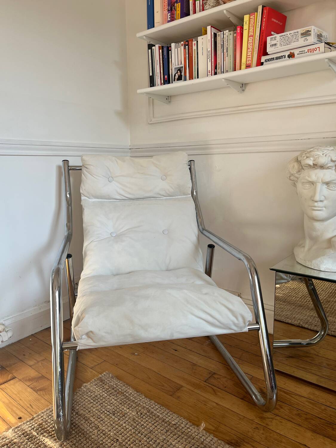 Fauteuil tubulaire en métal chromé, années 70