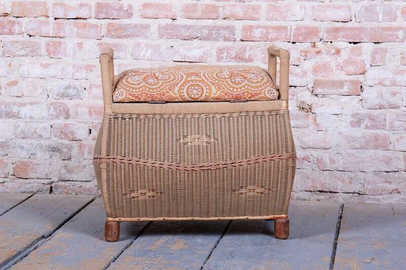 Czech Art Deco Stool in Wood and Hemp, 1940s