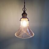 Suspension/baladeuse Art Déco en verre transparent rainuré, 1920-30 