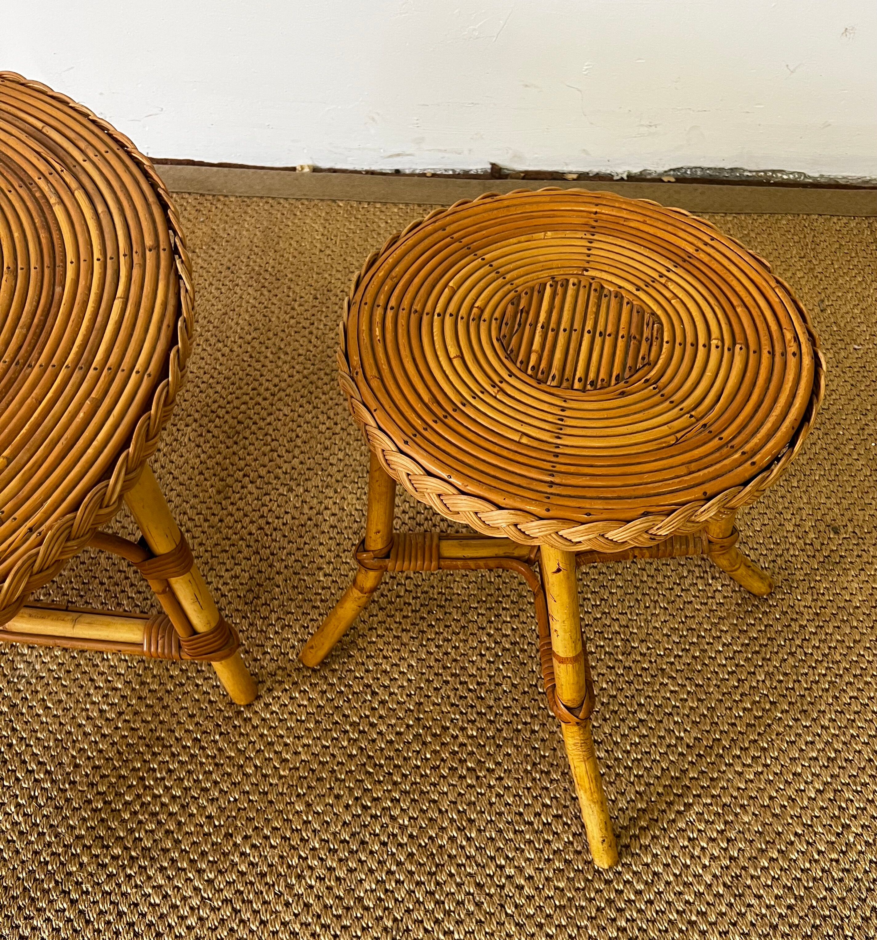Pair of rattan side tables