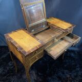 19th-century hairdresser with marquetry decoration on oak in the Louis XV Transition style.