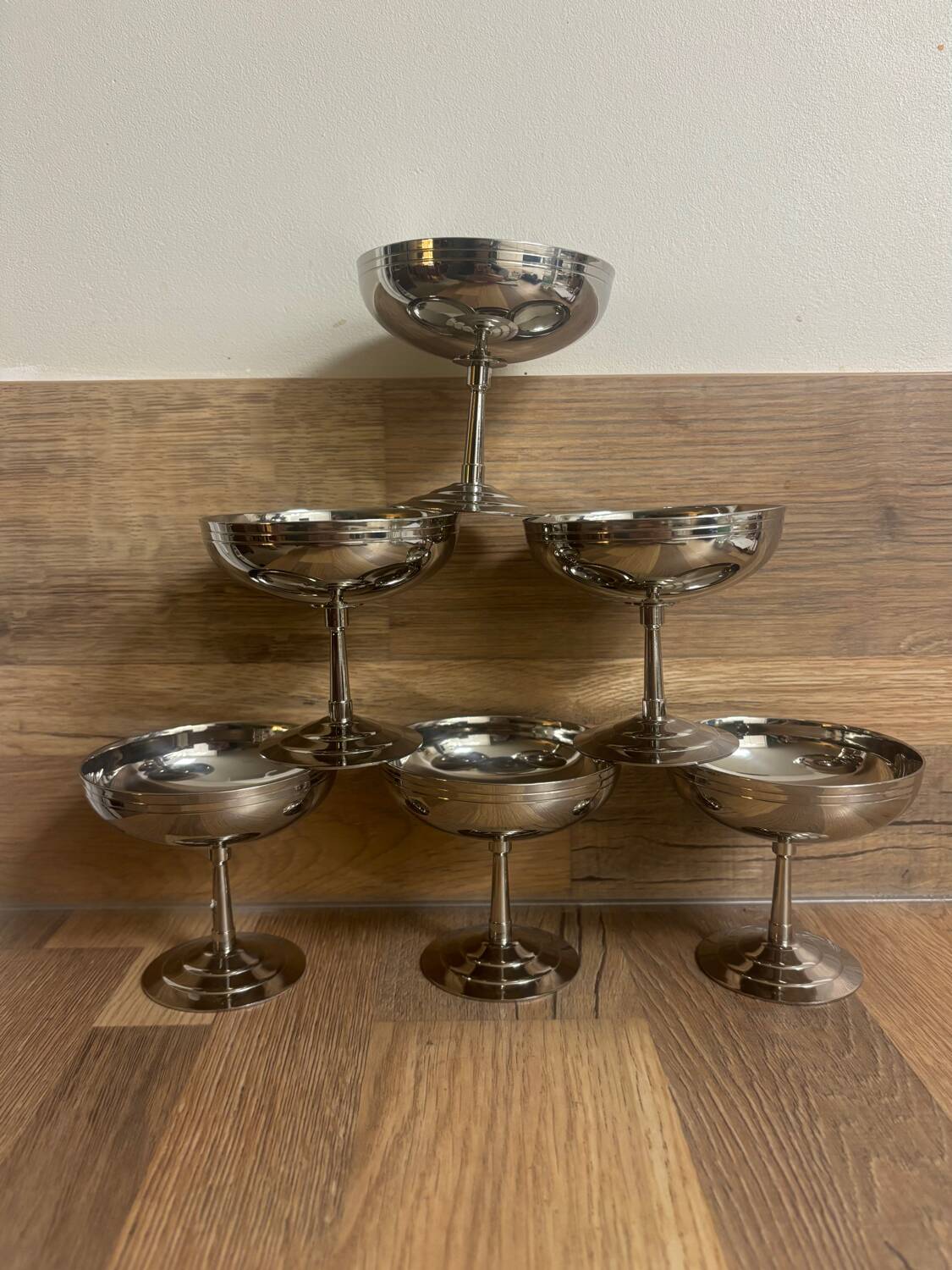 Vintage set of 6 beautifully crafted stainless steel bowls by Letang Remy.
