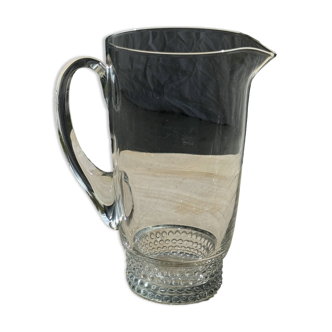 Carafe with glass handle, beautiful material, glass bead patterned base H21