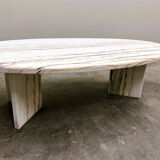 Oval Breccia Sarda Striato marble coffee table, Italy 1980s