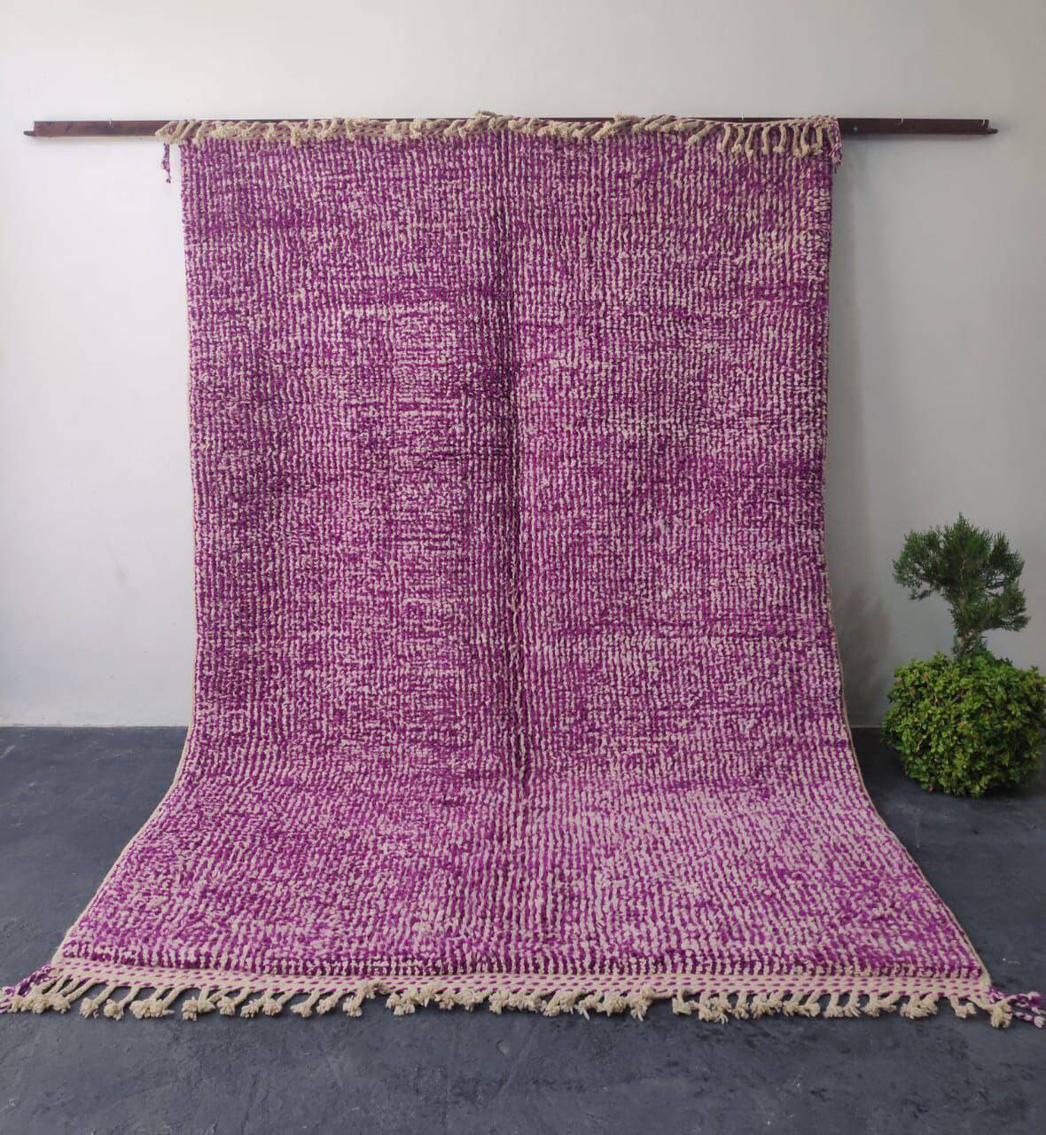 Large Beni Ouarain Rug Purple Fuchsia, Unique Texture, Handmade 3x2M