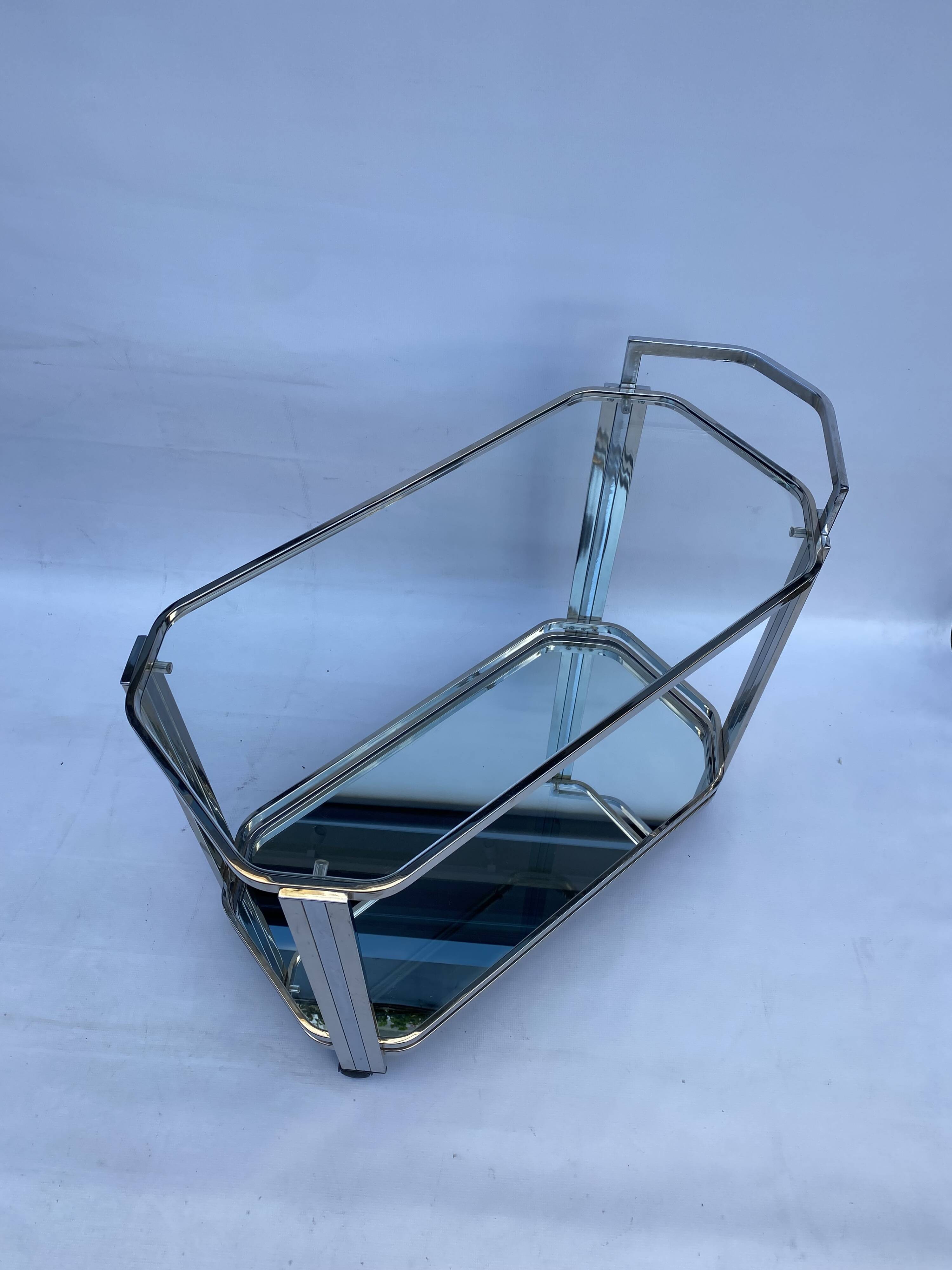 Romeo Rega Chrome Bar Cart Drinks Trolley Table Glass Hollywood Regency