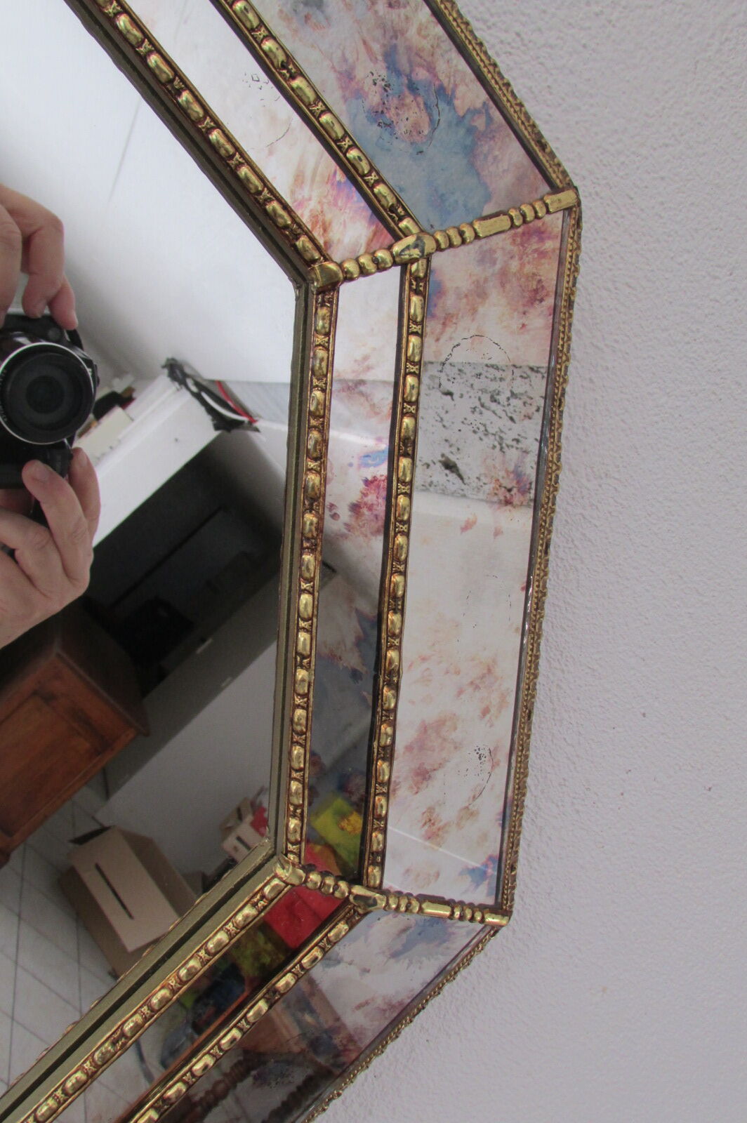 Miroir octogonal à parecloses,églomisé
