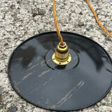 Trio de suspensions tôle émaillée noire et blanche vintage style indus