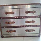 Andrew Martin Howard Vintage Leather and Steel Chest of Drawers