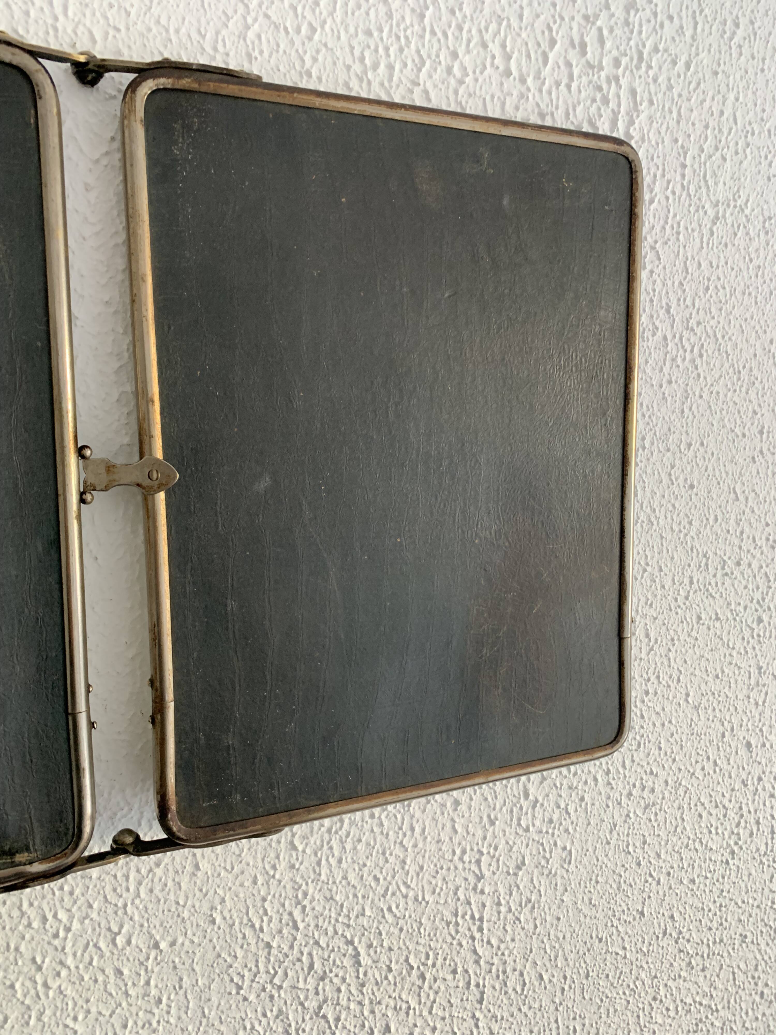Vintage 1930s barber's triptych mirror, black beveled crystal - 28 x 70 cm