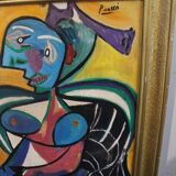 Portrait moderne du milieu du siècle, composition Bauhaus, peinture à l'huile, années 1960, encadrée