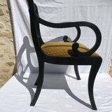 Fauteuil de bureau ancien noir accoudoirs crosse et dossier lyre