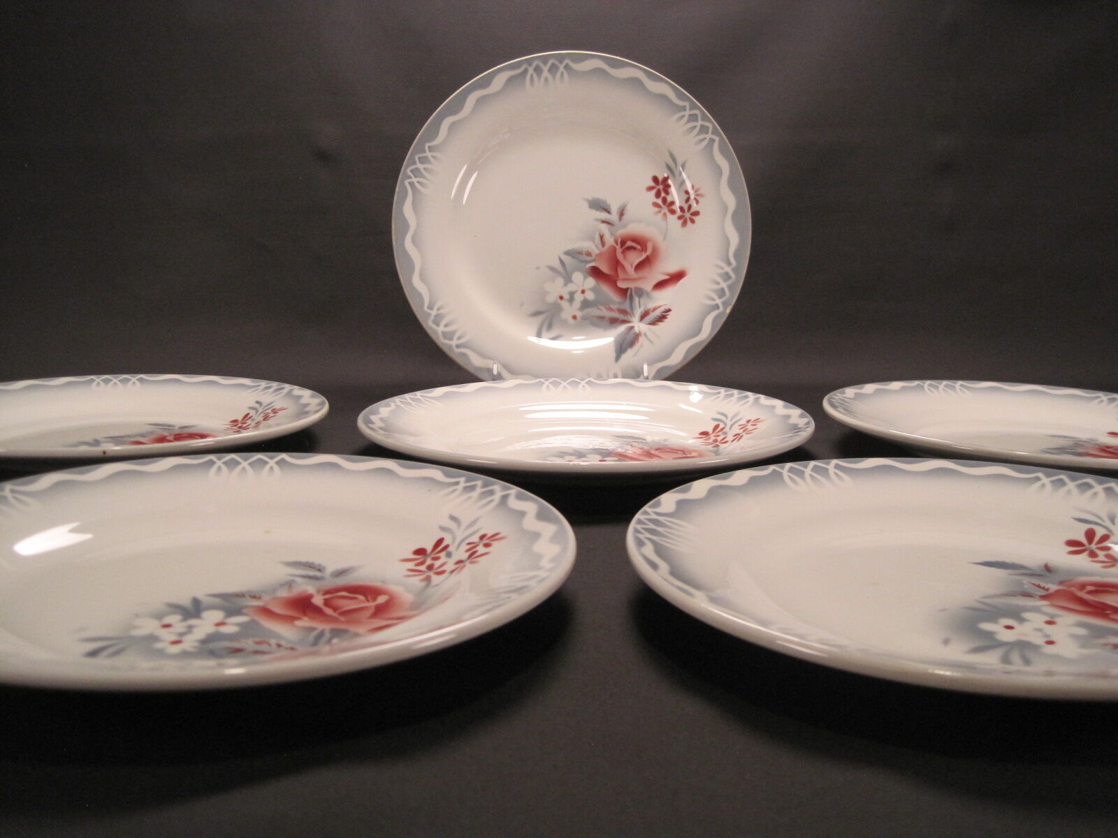 Lot 8 assiettes plates faïence de digoin sarreguemines décor de roses série olga