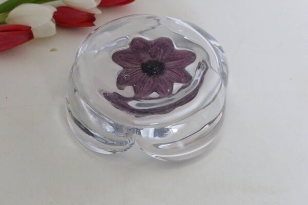 Coupe / Vide-poche Daum série Coppelia, cristal et pate de verre rose