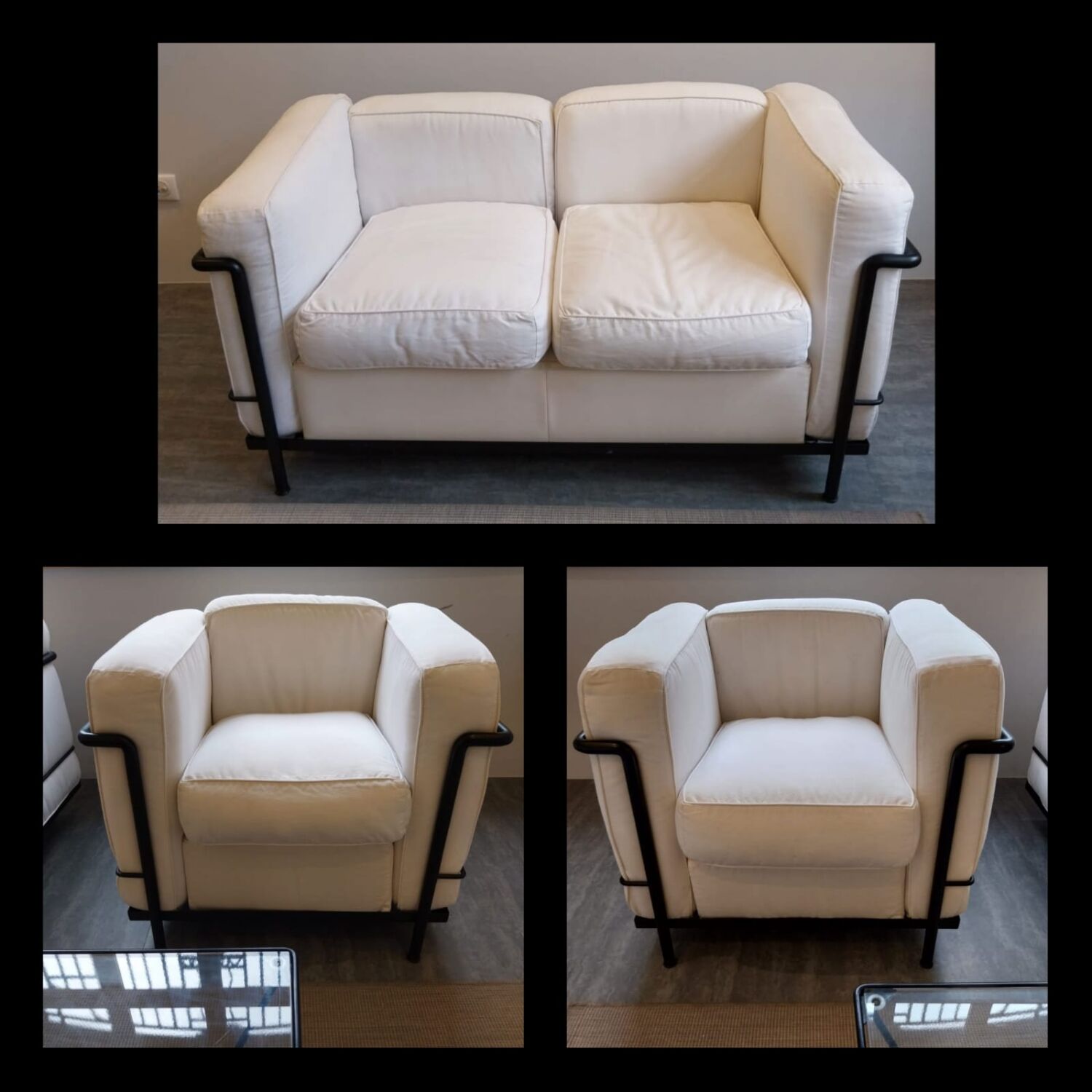 A sofa and two LC2 Cassina armchairs