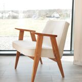 Vintage armchair in natural ecru linen, model 366