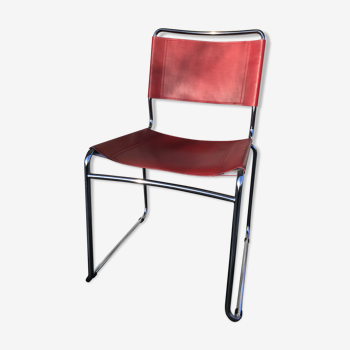 Chaise traîneau chrome et cuir rouge
