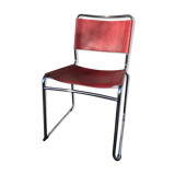 Chrome sled chair and red leather