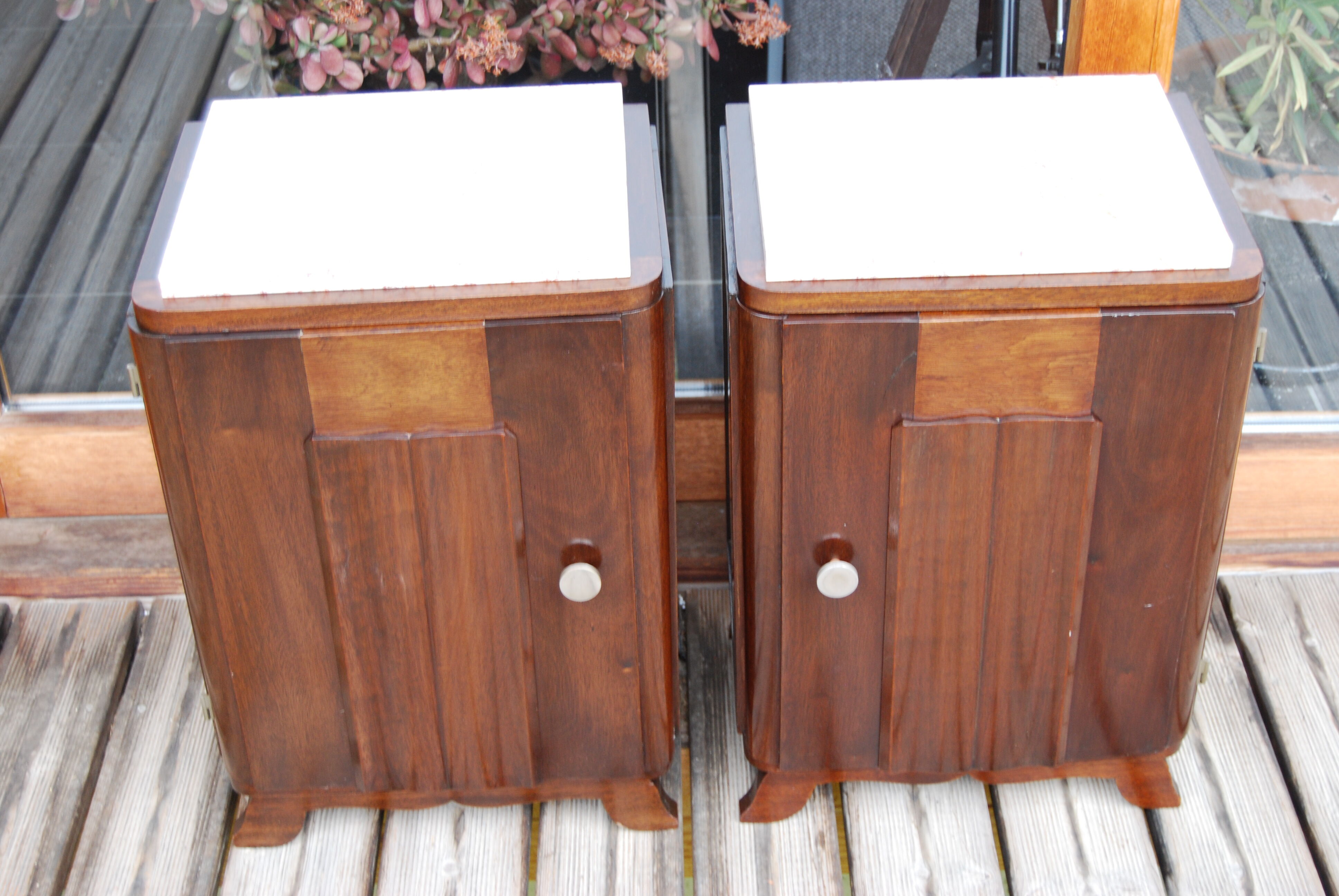 Pair of Vintage 1940 bedside tables with marble.