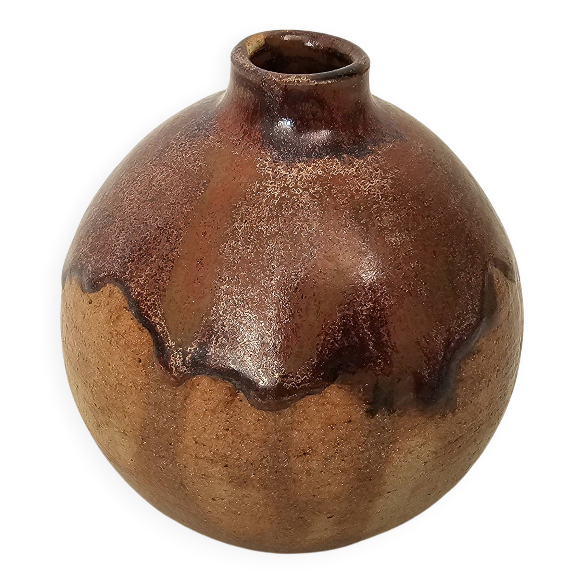 Glazed ceramic ball vase soliflore signed JL