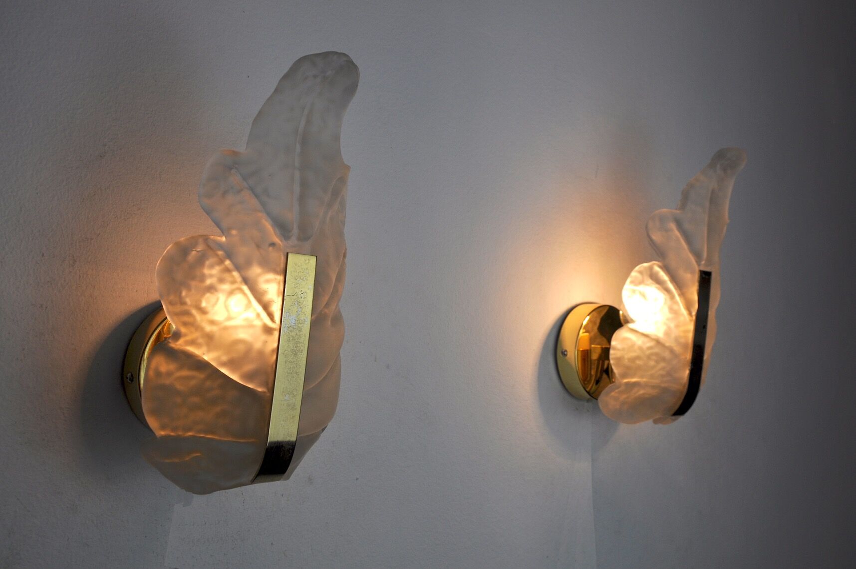 Pair of "leaf" wall lamps by Carl Fagerlund, Murano glass, Germany, 1970