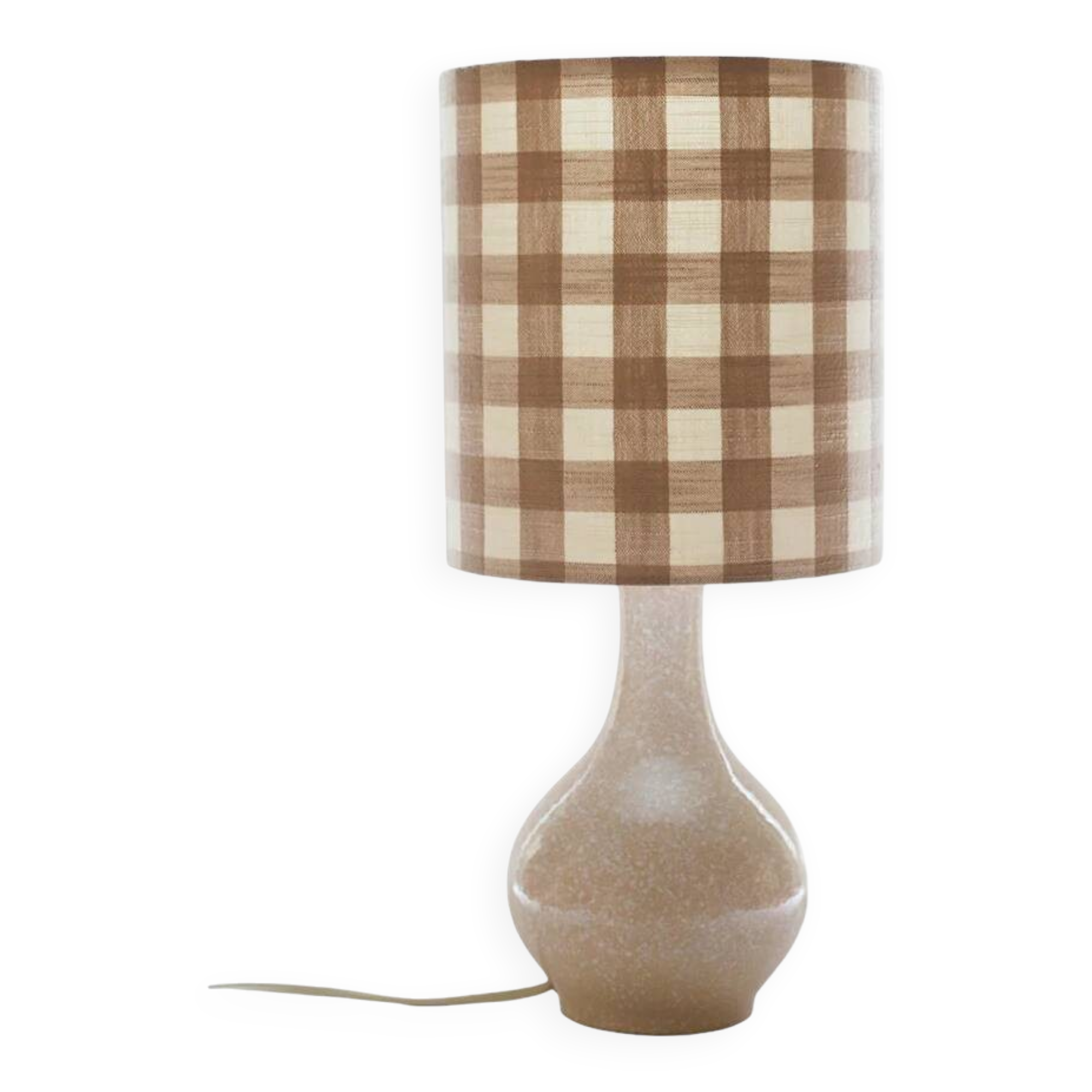 Vintage table lamp, 1950s ceramic base and beige gingham shade.