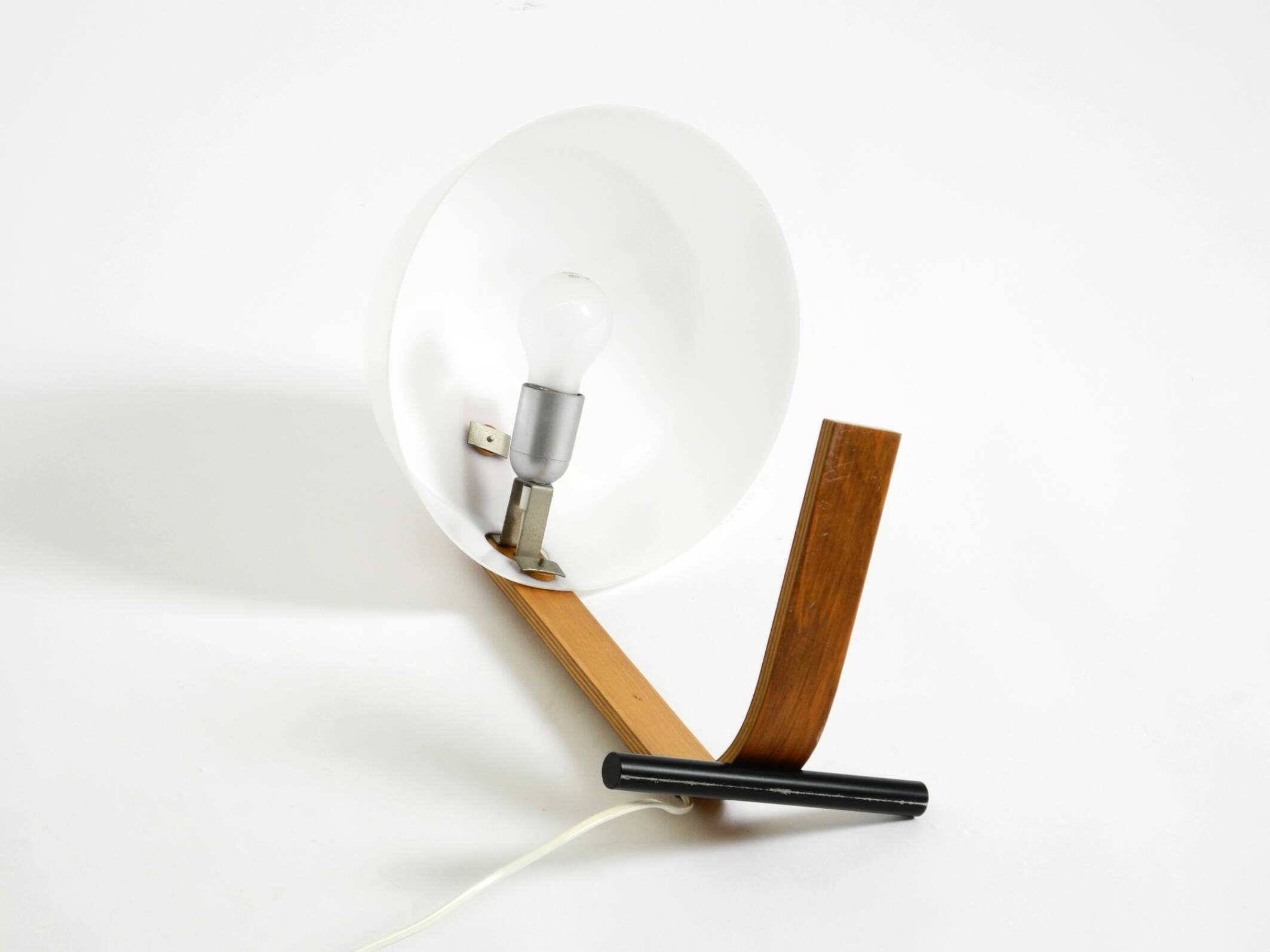 Original Space Age 1960s plywood table lamp with plastic shade by Temde