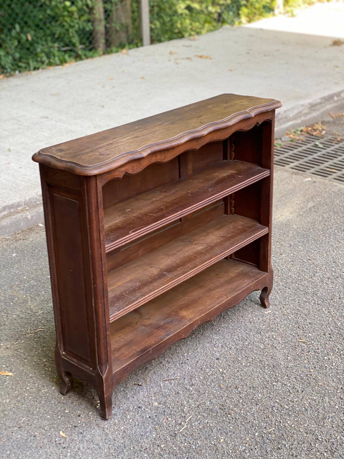 Bibus Louis XV bookcase in solid wood, dark oak finish, 19th century