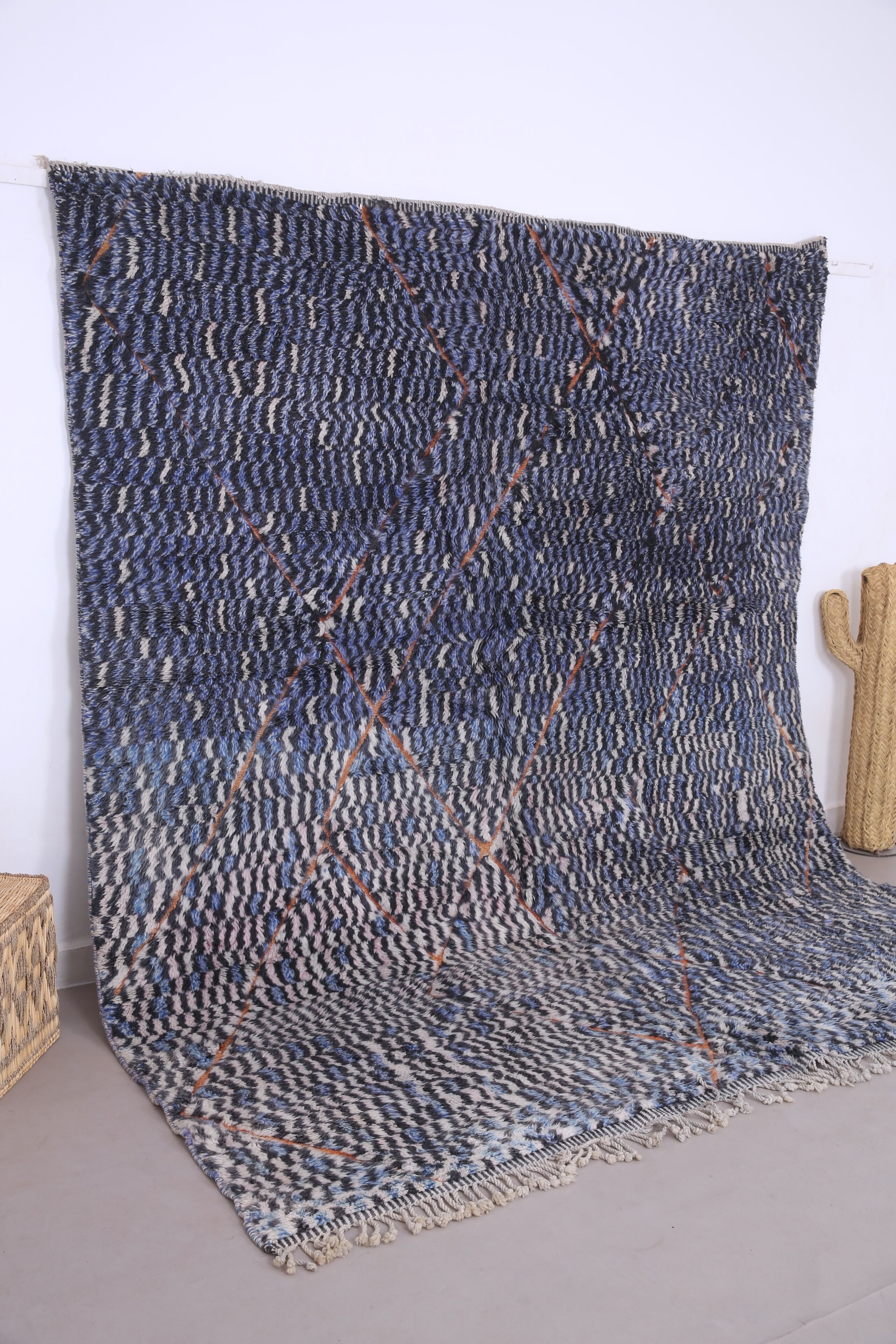 Blue Handmade Beni merirt Rug 258 x 305 cm - Abstract Wool Rug - Berber Rug