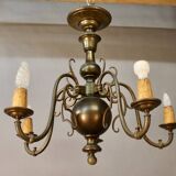 19th Century Dutch Bronze Chandelier with 5 Light Arms