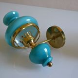 Series of 3 vintage brass and blue opaline wall lamps