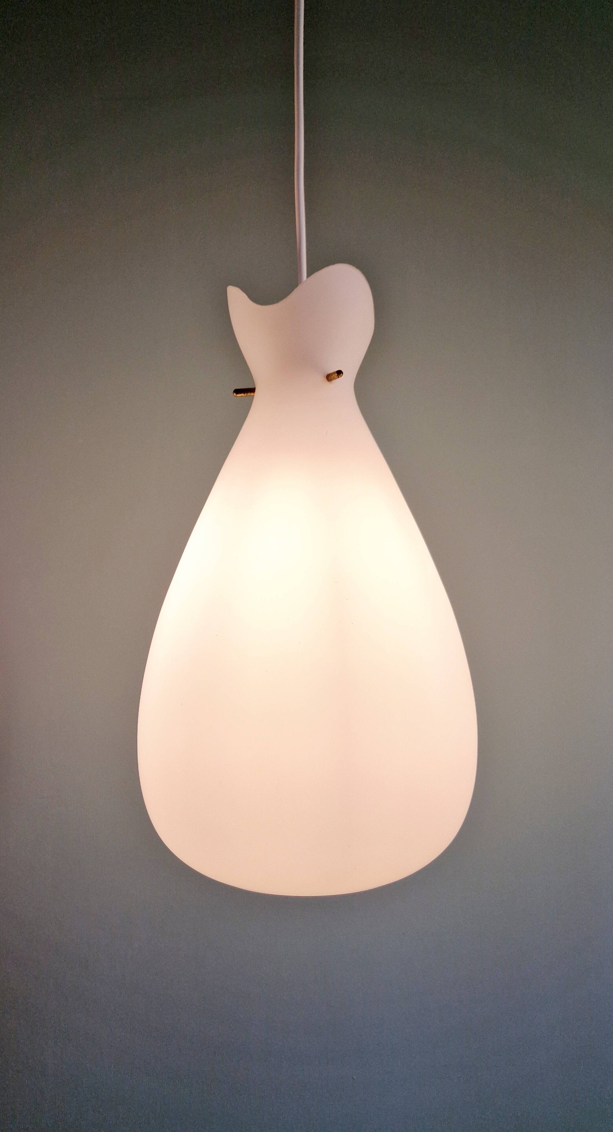 Scandinavian suspension in frosted white glass, 1960s