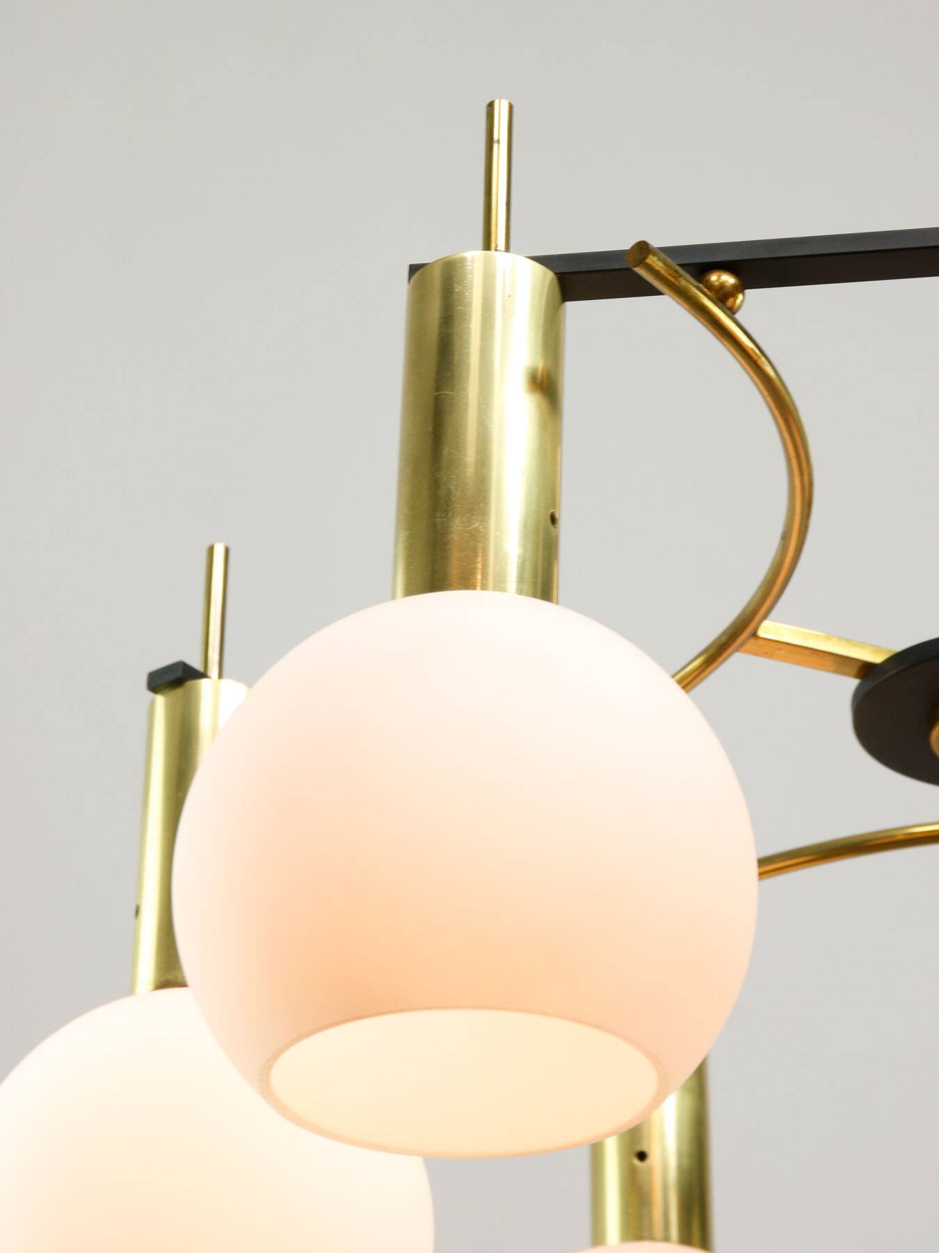 Mid-Century Modern Italian Brass and Opaline Chandelier