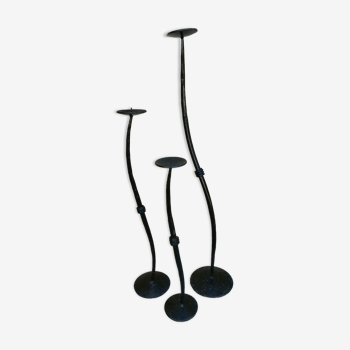 Trio of candle holders, wrought iron