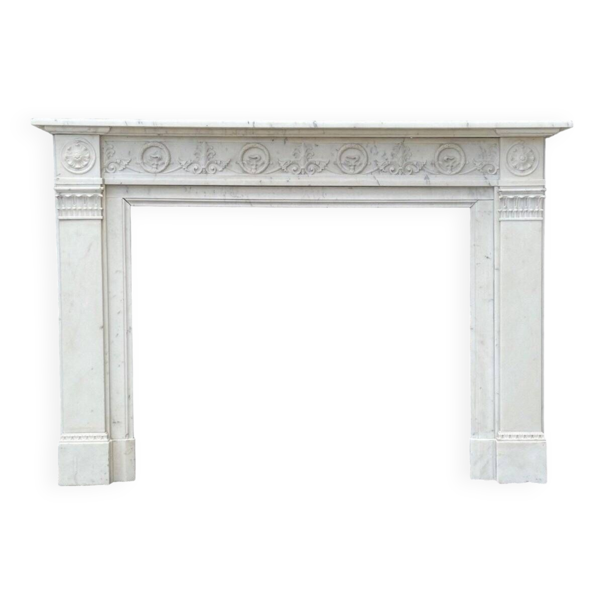 Louis XVI Style Fireplace In Carrara Marble Circa 1880