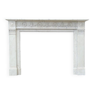 Louis XVI Style Fireplace In Carrara Marble Circa 1880