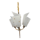 3-light chandelier in brass and plastic, 1960