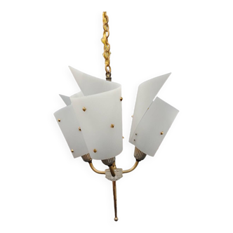 3-light chandelier in brass and plastic, 1960
