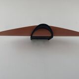 Vintage modernist wall lamp, black lacquered metal and wood, France 1980s