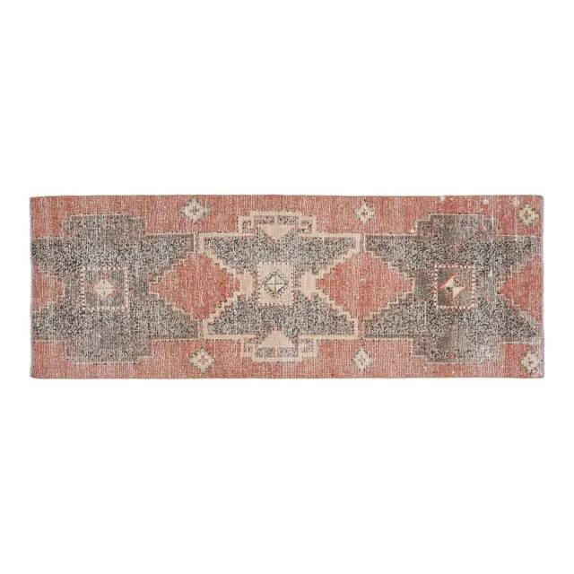 Orange Brown Turkish Vintage Handmade Oushak Wool Runner Rug 87x237