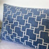 Double-sided cushion sky blue ecru pattern