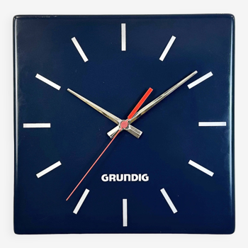 Vintage Blue Grundig Advertising Wall Clock, 1970s
